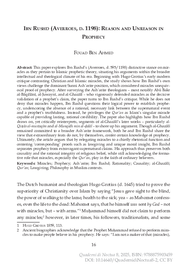 (PDF) Ibn Rushd (Averroes, d. 1198): Reason and Unreason in Prophecy