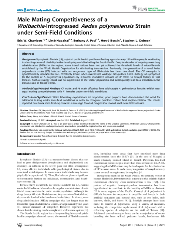 (PDF) Male Mating Competitiveness of a Wolbachia-Introgressed Aedes ...
