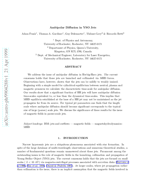 (PDF) Ambipolar Diffusion in YSO Jets