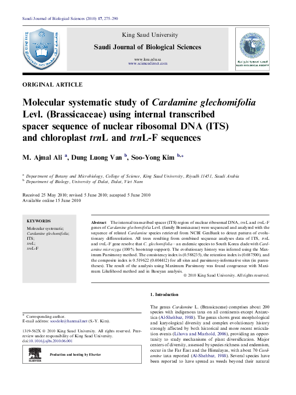 (PDF) Molecular systematic study of Cardamine glechomifolia Levl ...