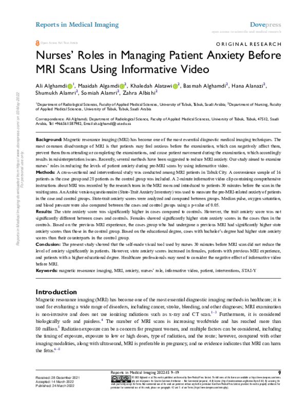 (PDF) Nurses’ Roles in Managing Patient Anxiety Before MRI Scans Using ...