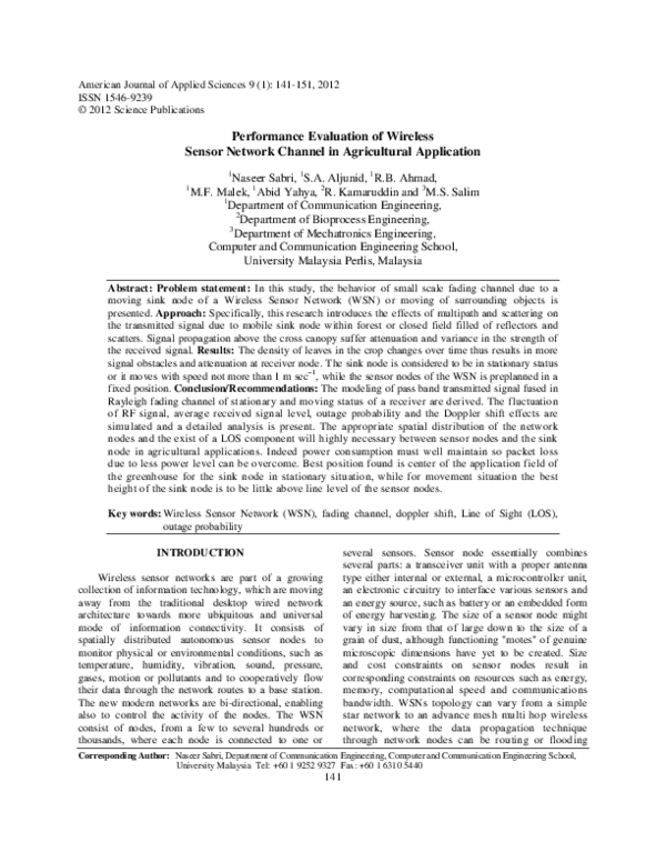 (PDF) Performance Evaluation of Wireless Sensor Network Channel in ...