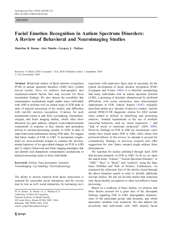 (PDF) Facial Emotion Recognition in Autism Spectrum Disorders: A Review ...