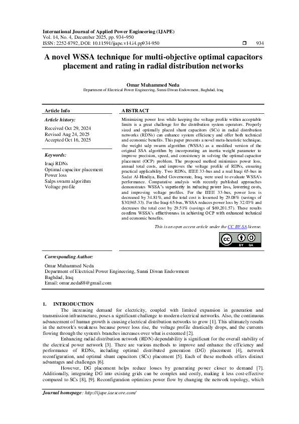 (PDF) A novel WSSA technique for multi-objective optimal capacitors ...