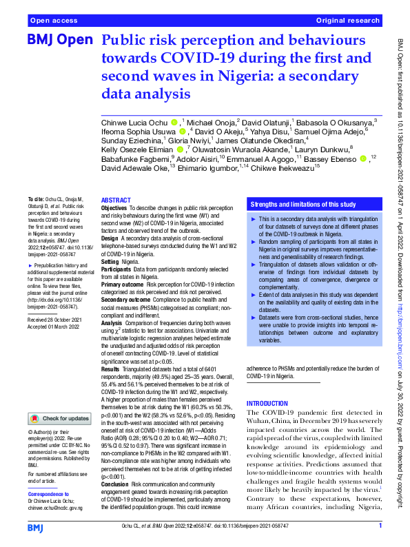(PDF) Public risk perception and behaviours towards COVID-19 during the ...