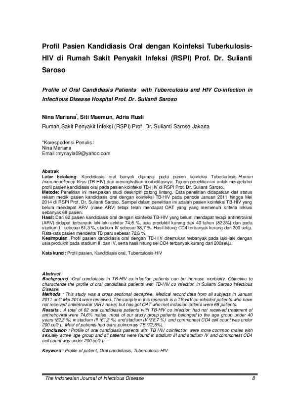 (PDF) Profil Pasien Kandidiasis Oral dengan Koinfeksi Tuberkulosis-HIV ...