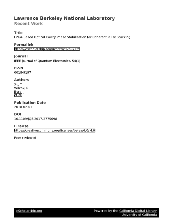 (PDF) FPGA-Based Optical Cavity Phase Stabilization for Coherent Pulse ...