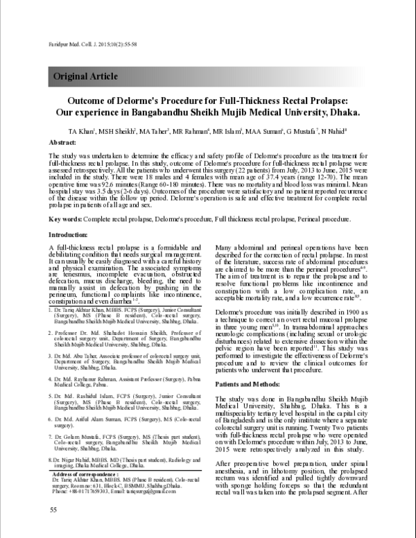(PDF) Outcome of Delorme's Procedure for Full-Thickness Rectal Prolapse ...