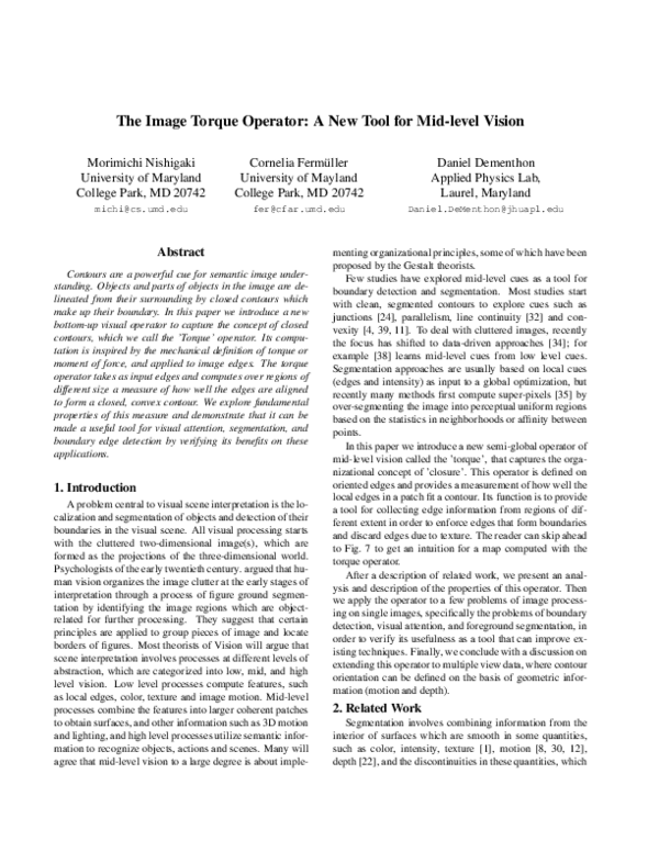 (PDF) The image torque operator: A new tool for mid-level vision