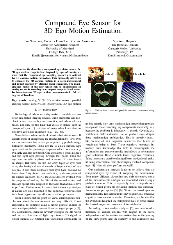 (PDF) Compound eye sensor for 3D ego motion estimation
