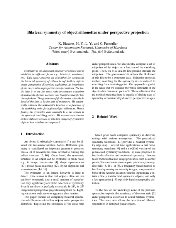 (PDF) Bilateral symmetry of object silhouettes under perspective projection