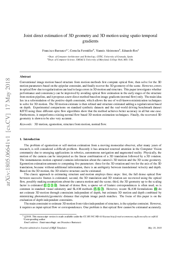 (PDF) Joint direct estimation of 3D geometry and 3D motion using spatio ...