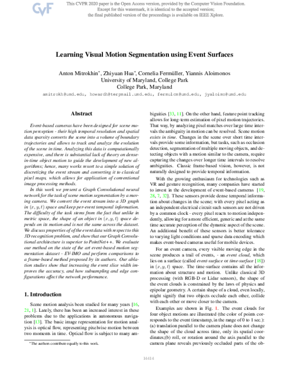 (PDF) Learning Visual Motion Segmentation Using Event Surfaces
