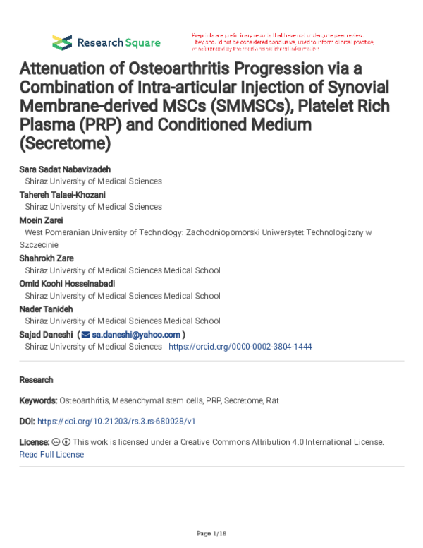 (PDF) Attenuation of Osteoarthritis Progression via a Combination of ...