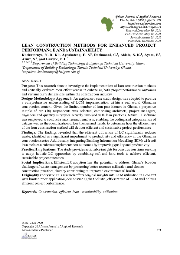 (PDF) LEAN CONSTRUCTION METHODS FOR ENHANCED PROJECT PERFORMANCE AND ...