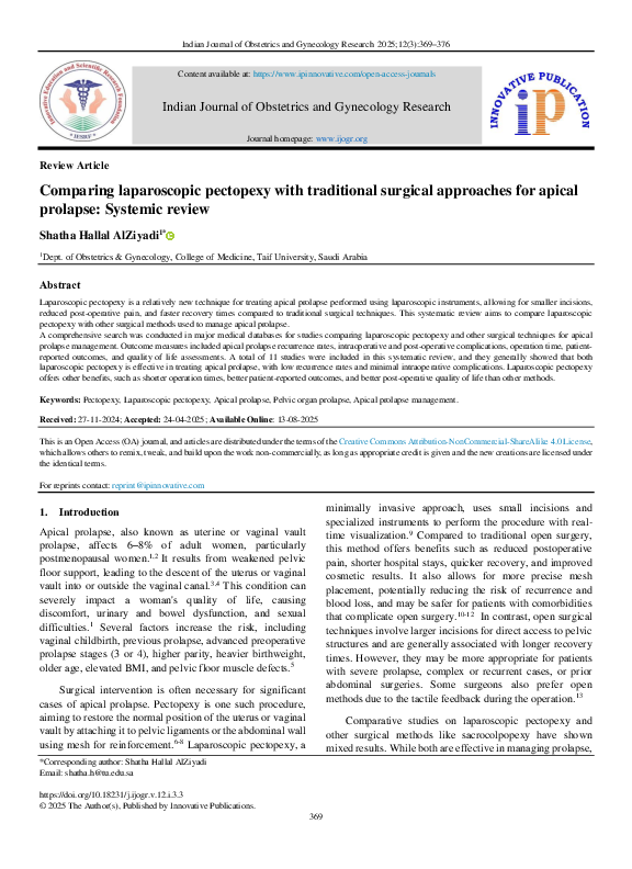 (PDF) Comparing laparoscopic pectopexy with traditional surgical ...