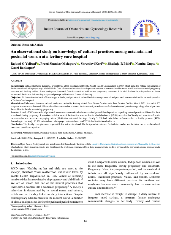 (PDF) An observational study on knowledge of cultural practices among ...