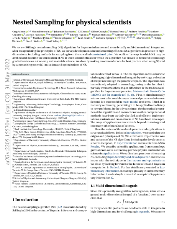 (PDF) Nested sampling for physical scientists
