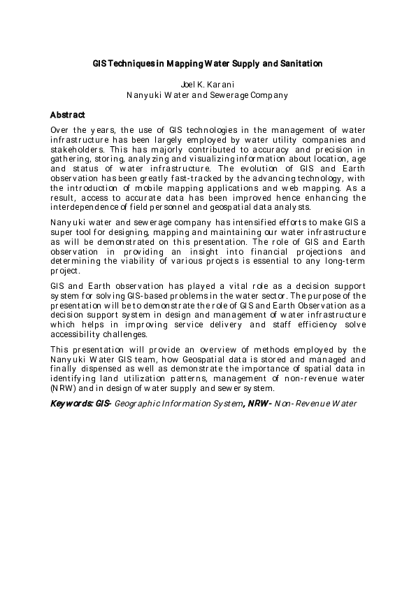 (PDF) GIS Techniques in Mapping Water Supply and Sanitation