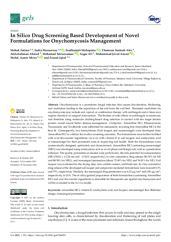 (PDF) In Silico Drug Screening Based Development of Novel Formulations ...