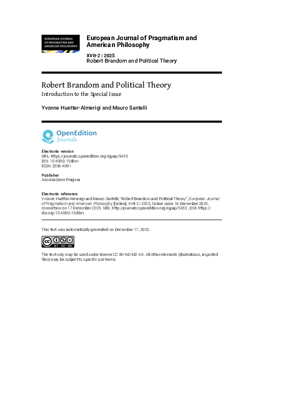 (PDF) Robert Brandom and Political Theory