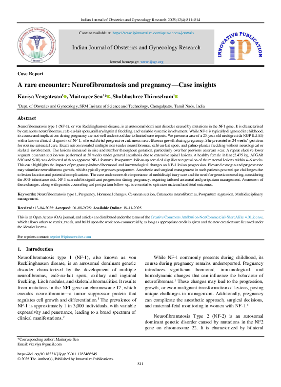(PDF) A rare encounter: Neurofibromatosis and pregnancy—Case insights
