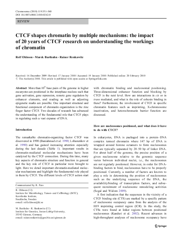 (PDF) CTCF shapes chromatin by multiple mechanisms: the impact of 20 ...