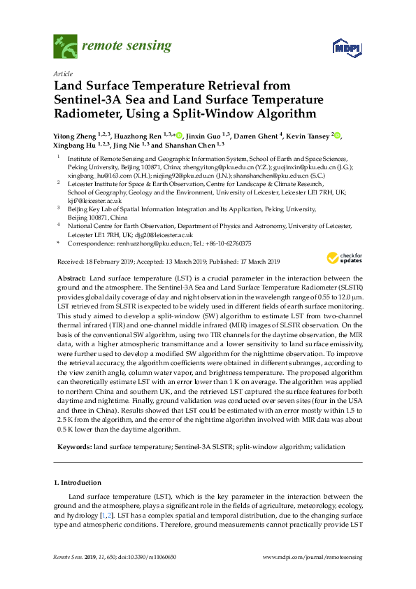 (PDF) Land Surface Temperature Retrieval from Sentinel-3A Sea and Land ...