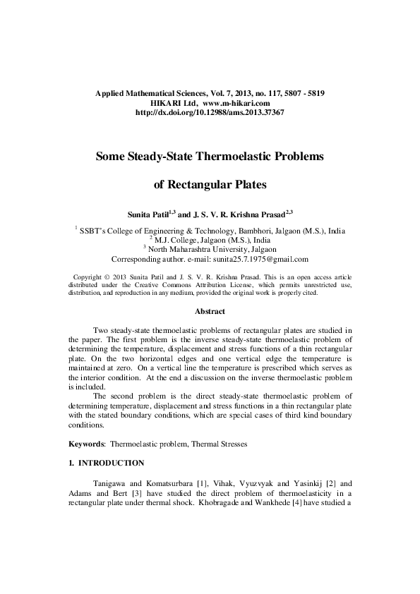 (PDF) Some steady-state thermoelastic problems of rectangular plates