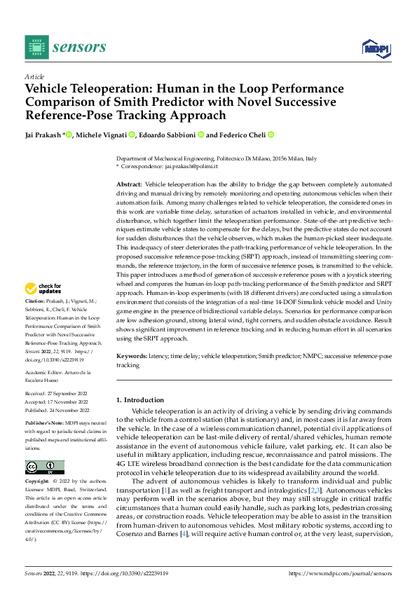 (PDF) Vehicle Teleoperation: Human in the Loop Performance Comparison ...