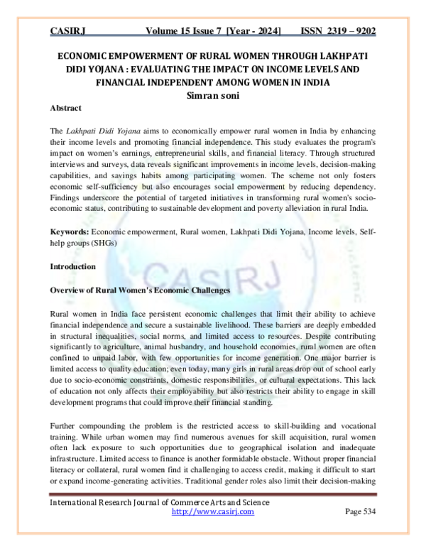 (PDF) ECONOMIC EMPOWERMENT OF RURAL WOMEN THROUGH LAKHPATI DIDI YOJANA ...