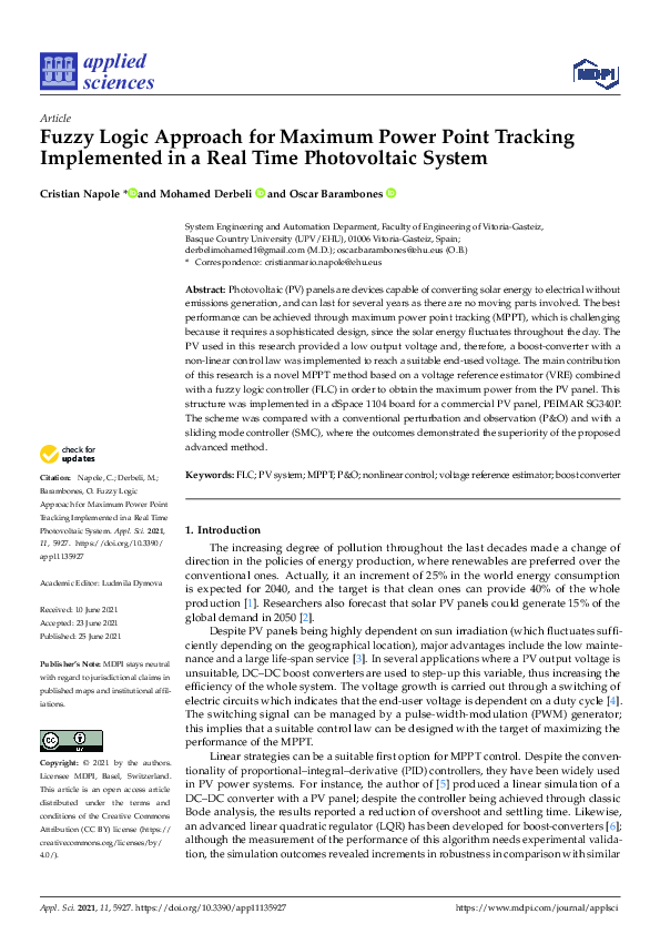 (PDF) Fuzzy Logic Approach for Maximum Power Point Tracking Implemented ...