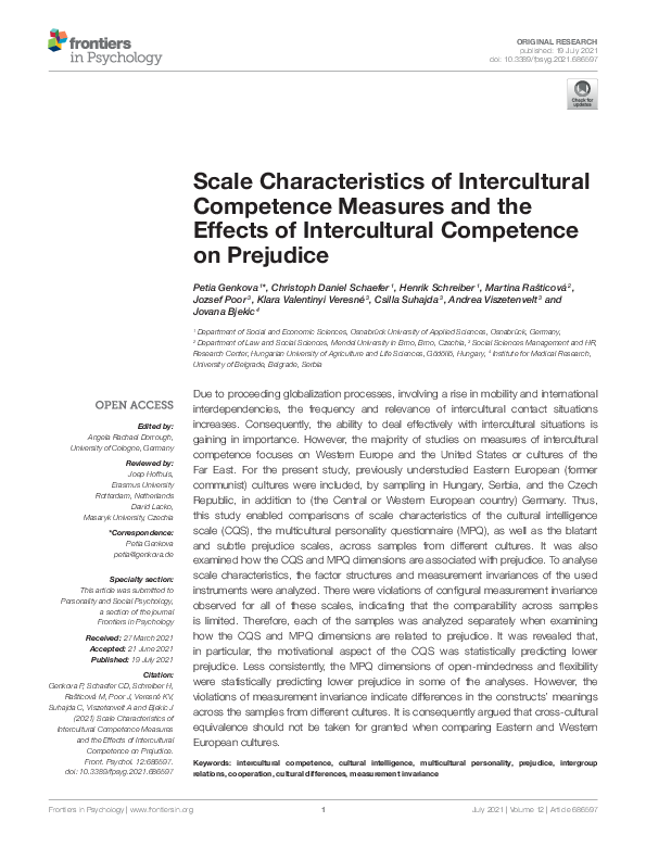 (PDF) Scale Characteristics of Intercultural Competence Measures and ...