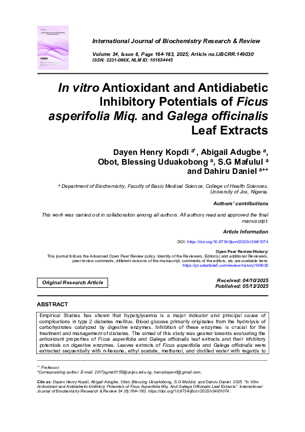(PDF) In vitro Antioxidant and Antidiabetic Inhibitory Potentials of ...