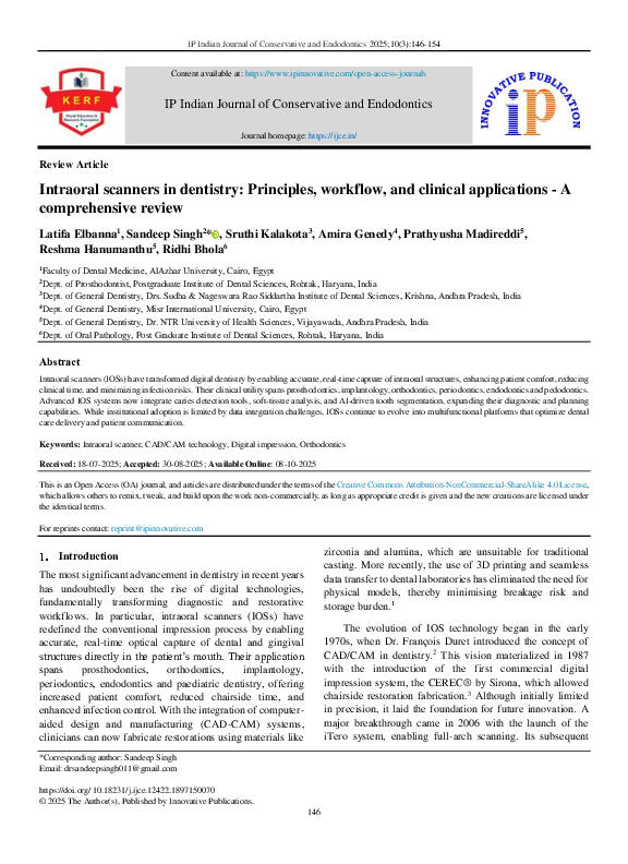 (PDF) Intraoral scanners in dentistry: Principles, workflow, and ...
