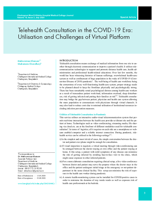 (PDF) Telehealth Consultation in the COVID-19 Era: Utilisation and ...