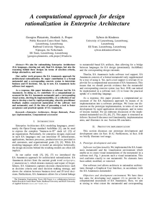 (PDF) A computational approach for design rationalization in Enterprise ...