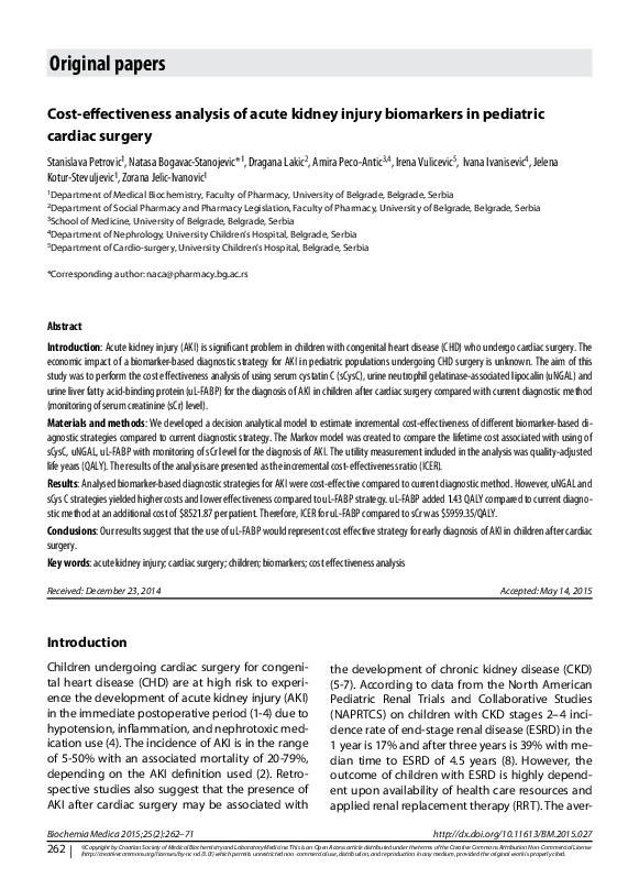 (PDF) Cost-effectiveness analysis of acute kidney injury biomarkers in ...
