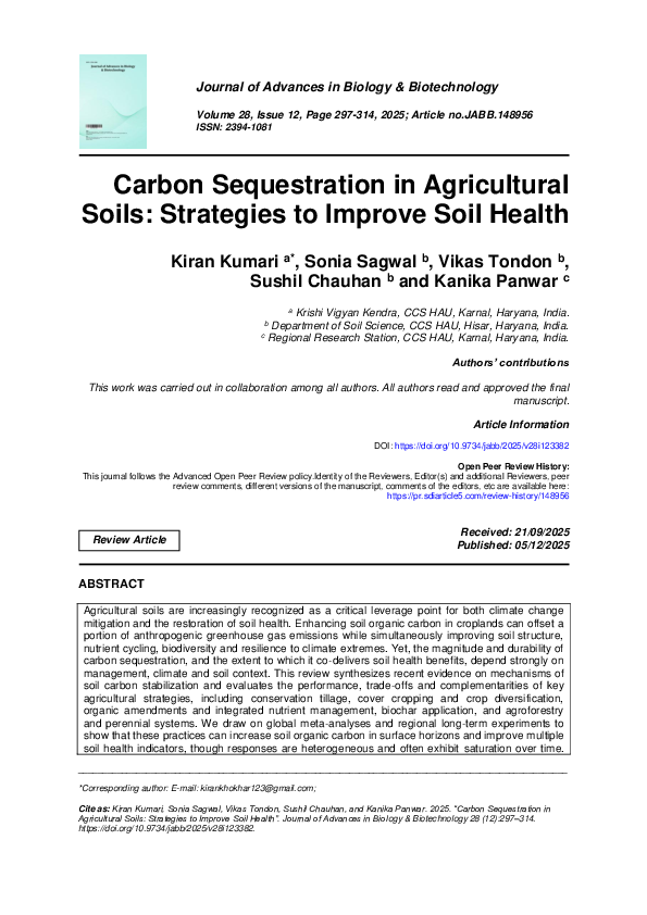 (PDF) Carbon Sequestration in Agricultural Soils: Strategies to Improve ...