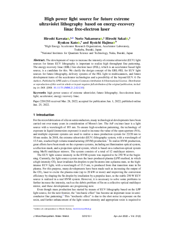 (PDF) High power light source for future extreme ultraviolet ...