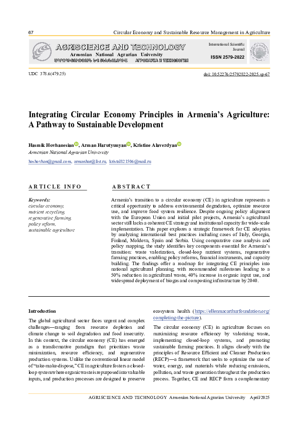 (PDF) Circular Economy and Sustainable Resource Management in Agriculture