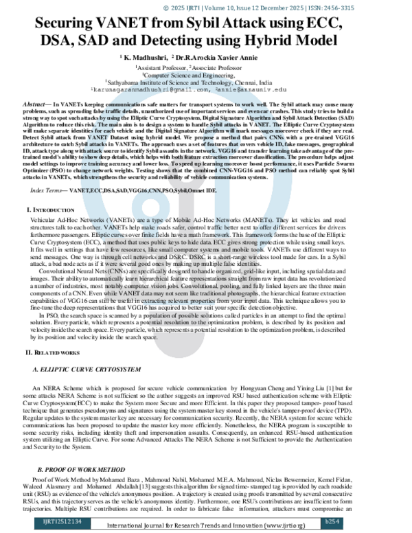 (PDF) Securing VANET from Sybil Attack using ECC, DSA, SAD and ...