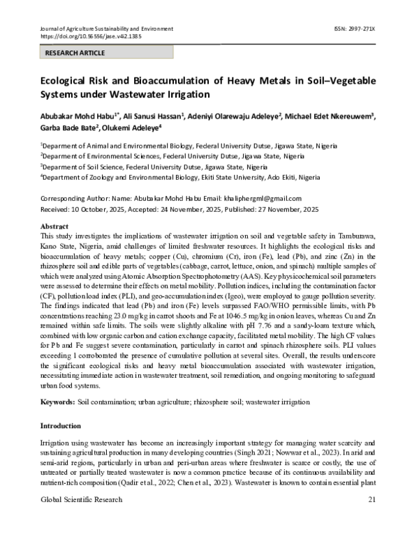 (PDF) Ecological Risk and Bioaccumulation of Heavy Metals in Soil ...