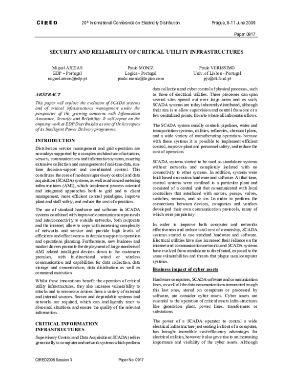 (PDF) Security and reliability of critical utility infrastructures