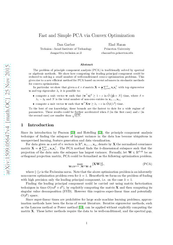 (PDF) Fast and Simple PCA via Convex Optimization