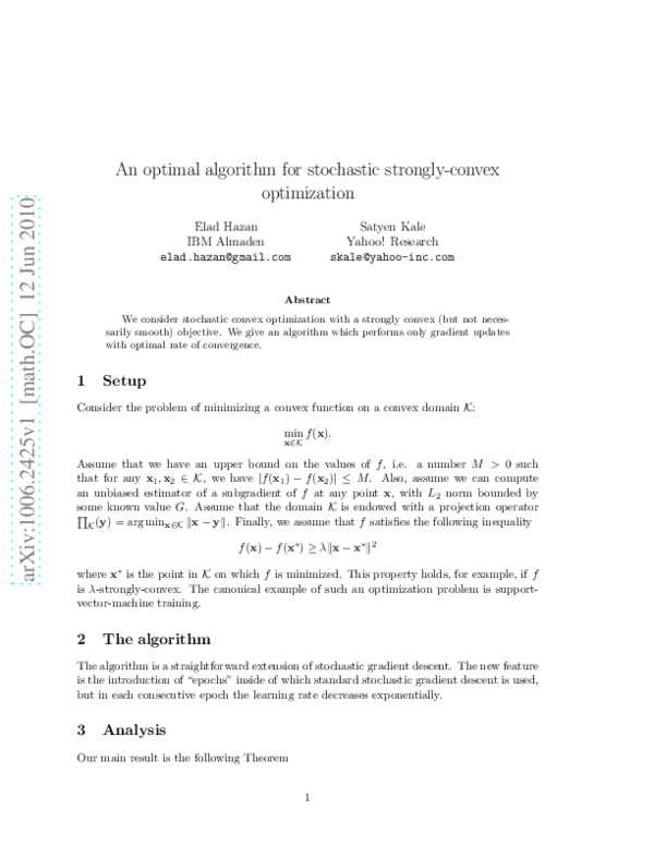 (PDF) An optimal algorithm for stochastic strongly-convex optimization
