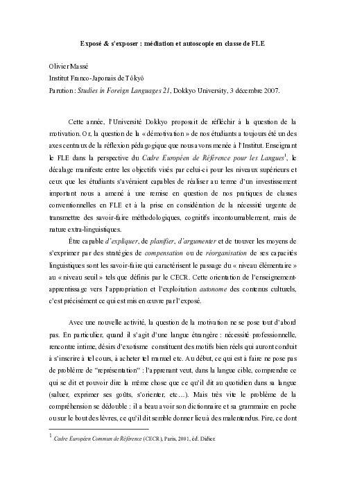 (PDF) Exposé & s’exposer: Mediation and autoscopie dans la classe de FLE