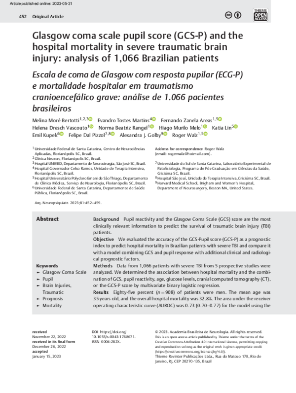 (PDF) Glasgow coma scale pupil score (GCS-P) and the hospital mortality ...