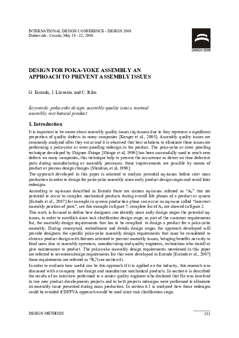 (PDF) Design for Poka-Yoke Assembly an Approach to Prevent Assembly Issues