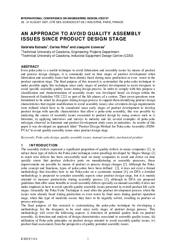 (PDF) An Approach to Avoid Quality Assembly Issues Since Product Design ...